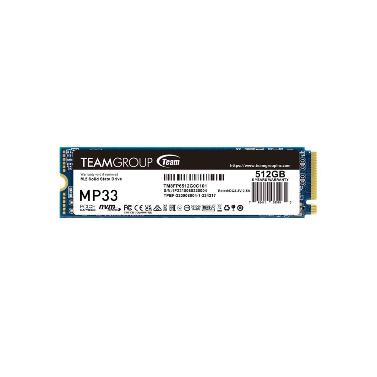 DISCO SOLIDO TEAMGROUP MP33 512GB SSD M.2 PCIE GEN3X4 NVME DC +3.3V 1.3 1800MBS / 1500MBS - Imagen 2
