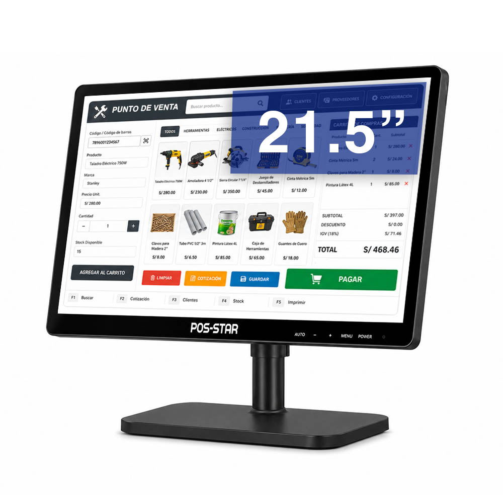 trs215-compuciber MONITOR POS-STAR TOUCH SCREEN TRS215 21.5" FHD 1920 X 1080 HDMI/VGA - Imagen 1