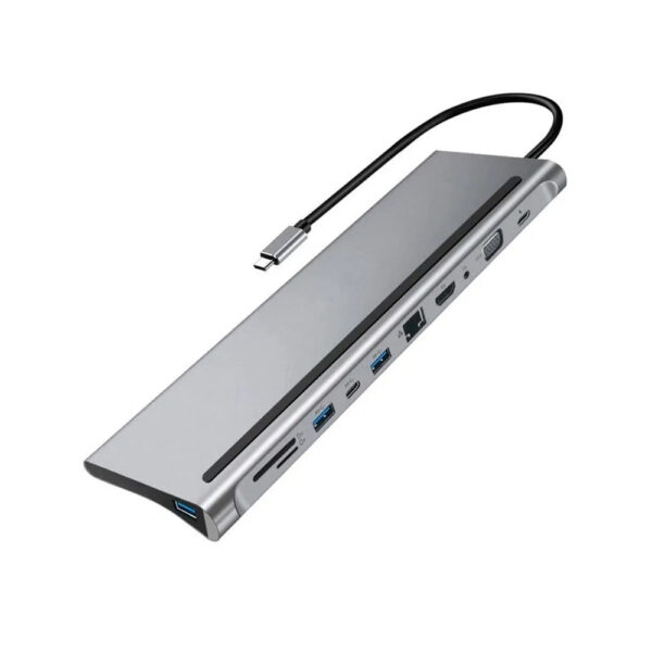 ADAPTADOR USB-C 11 EN 11 (1 HDMI, 1 VGA , 3 USB 3.0, 1 USB-C DATOS, 1 USB-C PD CARGA, 1 SD, 1Micro SD, 1 RJ45 & 1 AUDIO 3.5MM) - 4K@60Hz -  NETCOM