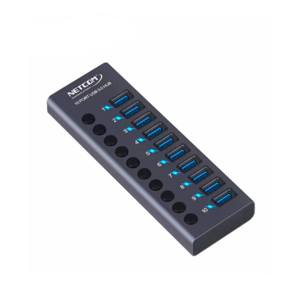 ADAPTADOR HUB USB 3.0 DE 10 PUERTOS CON FUENTRE DE ALIMENTACION - NETCOM