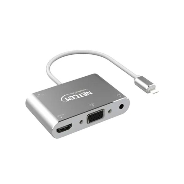 ADAPTADOR  LIGHTNING A HDMI - VGA - AUDIO JACK 3.5MM UHD 4K@60Hz - NETCOM