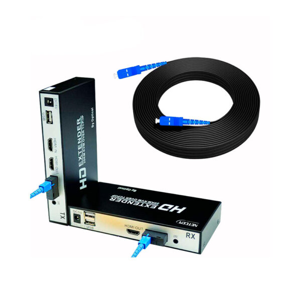 EXTENSOR HDMI FIBRA OPTICA KVM (HDMI+USB+AUDIO) FULL HD 1080p@60HZ DE 20KM CON CABLE FIBRA OPTICA SC/UPC DE 100 METROS - NETCOM