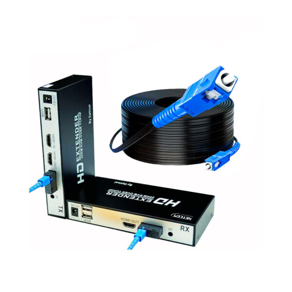 EXTENSOR HDMI FIBRA OPTICA KVM (HDMI+USB+AUDIO) FULL HD 1080p@60HZ DE 20KM CON CABLE FIBRA OPTICA SC/UPC DE 200 METROS - NETCOM