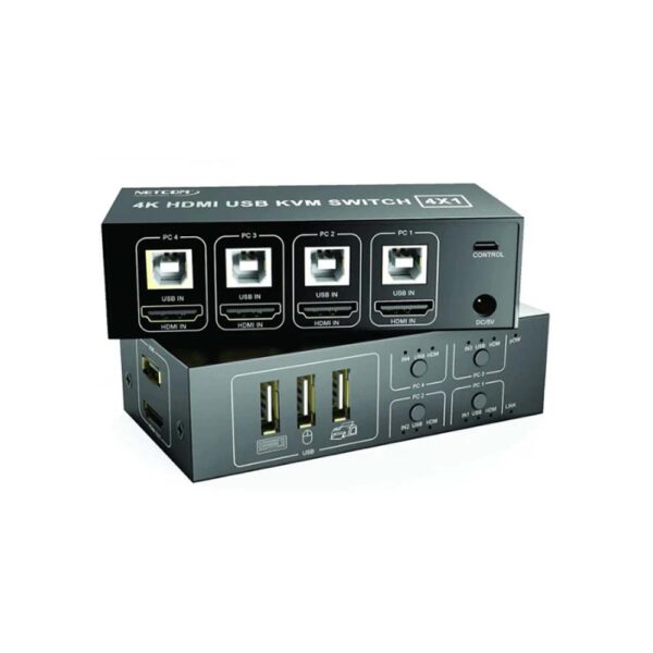 KVM Switch 4 puertos USB HDMI KVM Switcher Box 4 en 1 Salida para 4 computadoras Comparta teclado, mouse Y IMPRESORA  Soporte 4K@60HZ Ultra HD, para win7 / win10 / win11 &  MAC - NETCOM