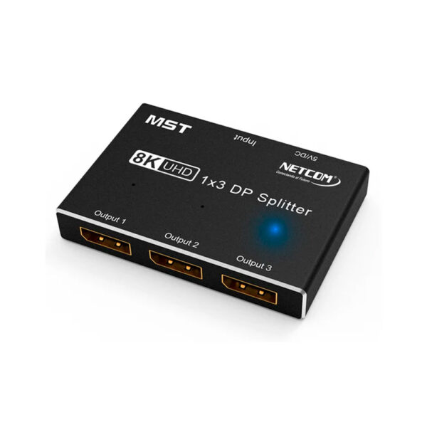 SPLITTER DISPLAYPORT 1X3 UHD 8K@60Hz / 4K@144HZ / 2K@240HZ (SOPORTE SST / MST) ALUMINIO CASE - NETCOM