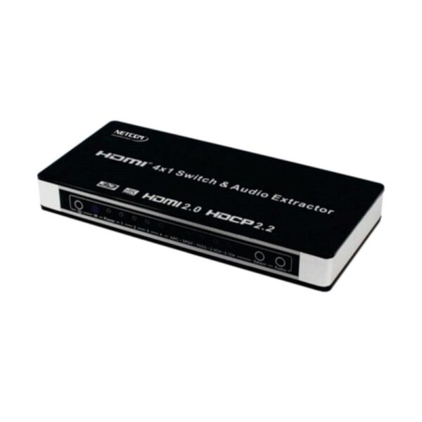 SWITCH HDMI 4 X 1 V2.0 UHD 4K@60Hz AUIDO 3.5MM, RCA, TOSLINK - NETCOM