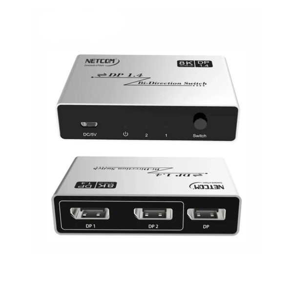 SWITCH / SPLITTER 2 EN 1 DISPLAYPORT DE 2 PUERTOS BIDIRECCIONAL V1.4 UHD 8K@60Hz  - NETCOM