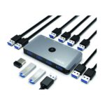 USB 3.0 Switch, 4 Puertos Conmutador KVM Switch para 4 PCs 4 Entrada 4 Salida para Compartir Teclado, Ratón, Disco Duro, Impresoras, Escáneres, etc, Intercambio de un botón, 2 Cable USB - NETCOM - Imagen 2