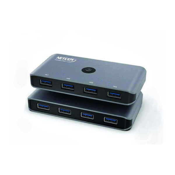 USB 3.0 Switch, 4 Puertos Conmutador KVM Switch para 4 PCs 4 Entrada 4 Salida para Compartir Teclado, Ratón, Disco Duro, Impresoras, Escáneres, etc, Intercambio de un botón, 2 Cable USB - NETCOM