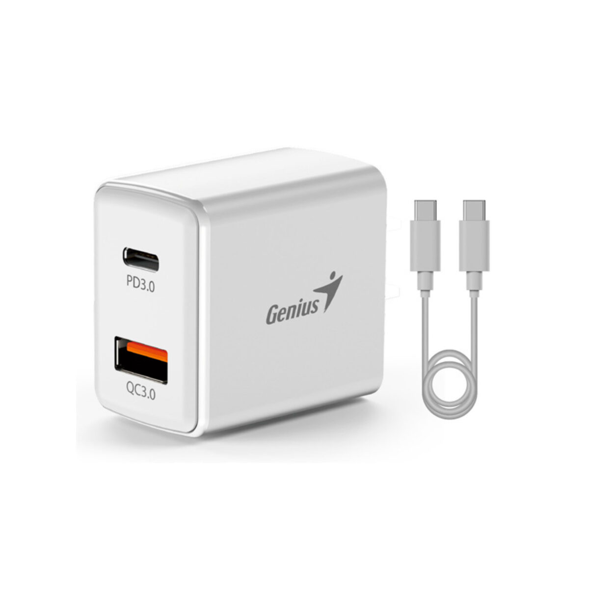 CARGADOR DE PARED GENIUS PD-20ACP 20W FAST CHARGE 1 USB-C 1 USB-A WHITE + CABLE GENIUS 3A USB-C A USB-C WHITE  (32590009400) - Imagen 3