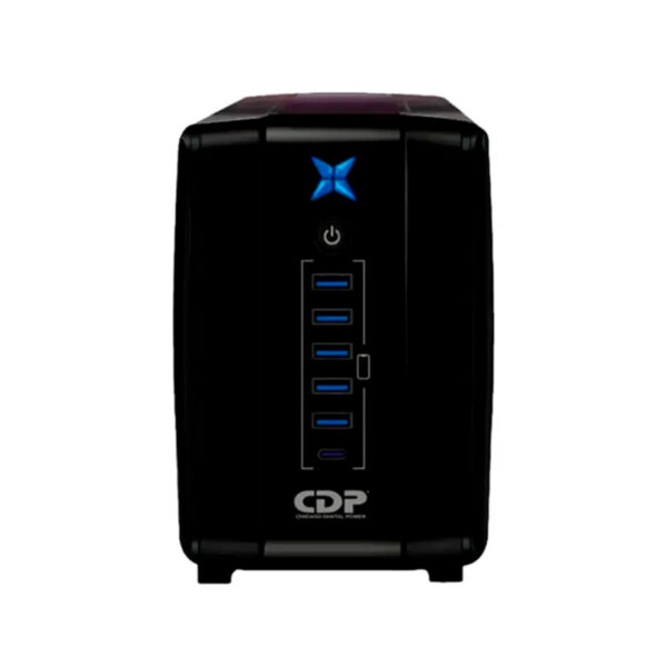 UPS CDP R-UPR758I 750VA/375W 8 SALIDAS / 5 PORT USB / 1 TIPO C / AUTONOMIA 20MIN BLACK (R-UPR758I)